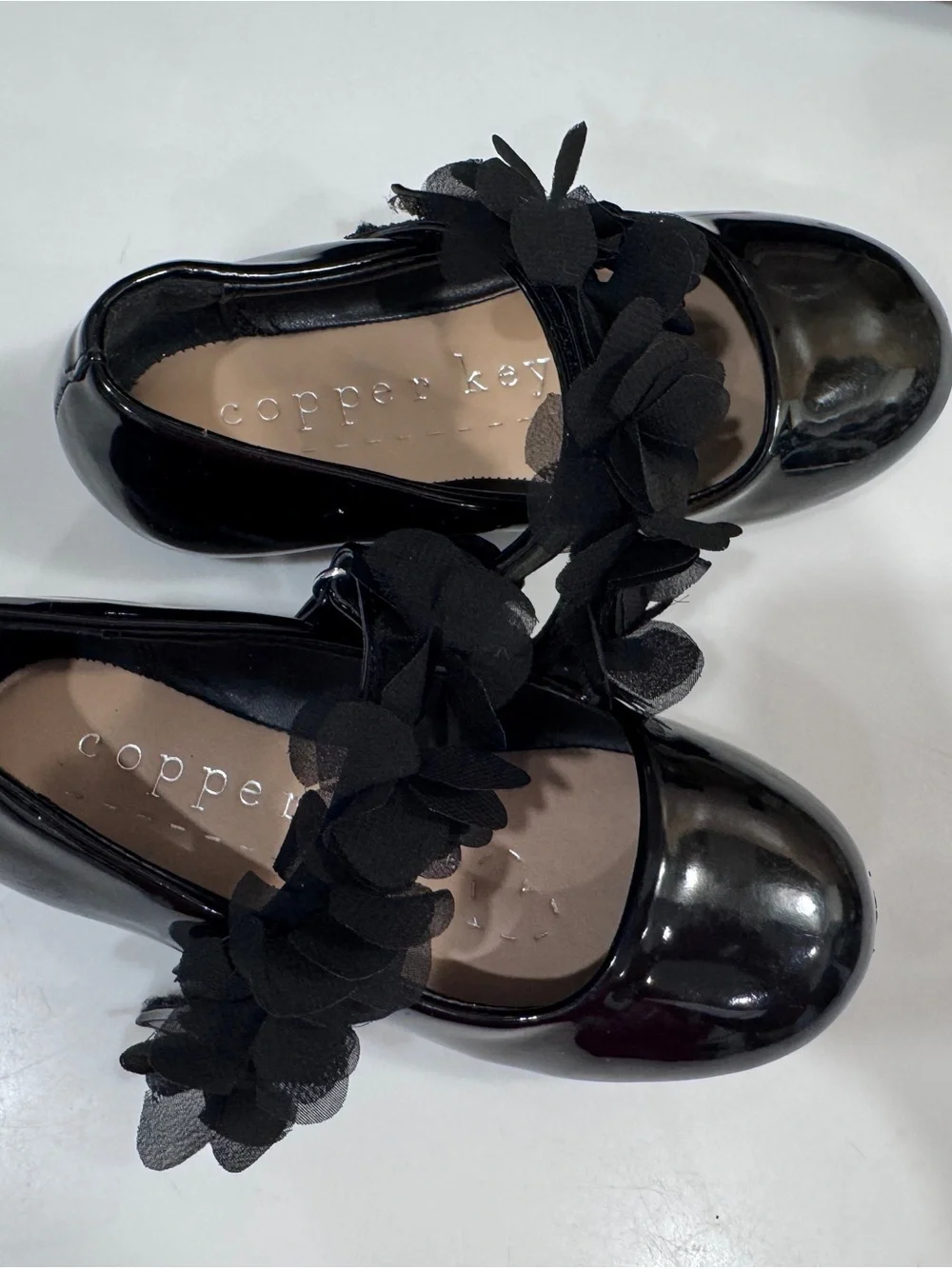 Copper Key Girls' Blossom Chiffon Patent Floral Mary Jane Flats